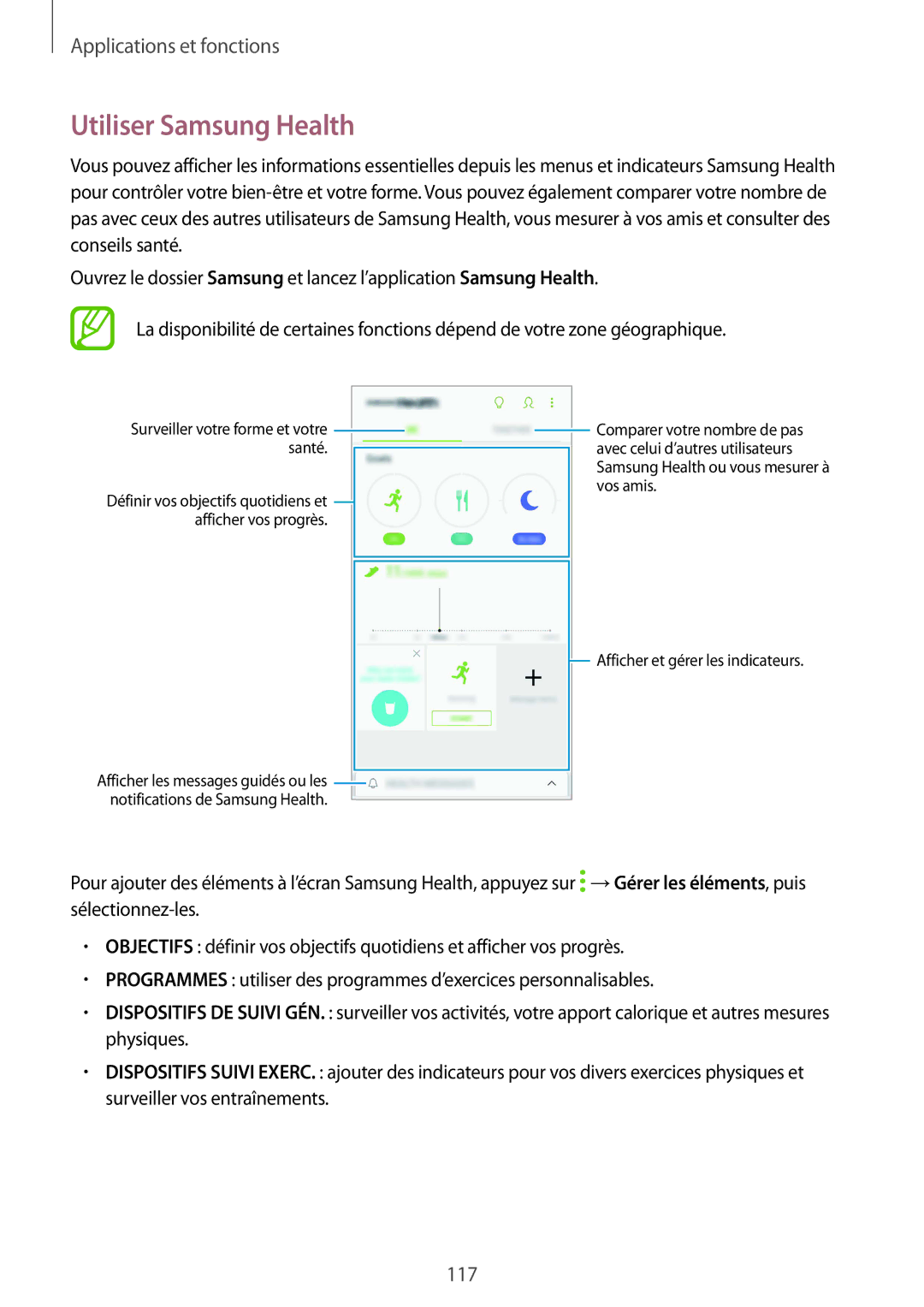 Samsung SM-A530FZKAFTM, SM-A530FZDDXEF, SM-A530FZVDXEF, SM-A530FZKDXEF, SM-A530FZDAFTM, SM-A530FZVAFTM Utiliser Samsung Health 