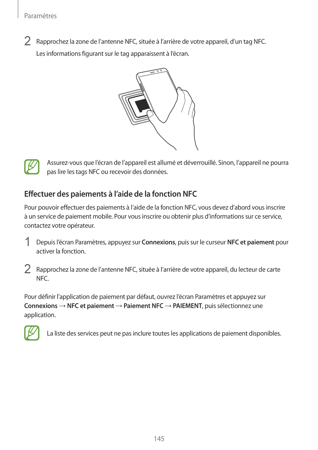 Samsung SM-A530FZVDXEF, SM-A530FZDDXEF, SM-A530FZKDXEF, SM-A530FZKAFTM Effectuer des paiements à l’aide de la fonction NFC 