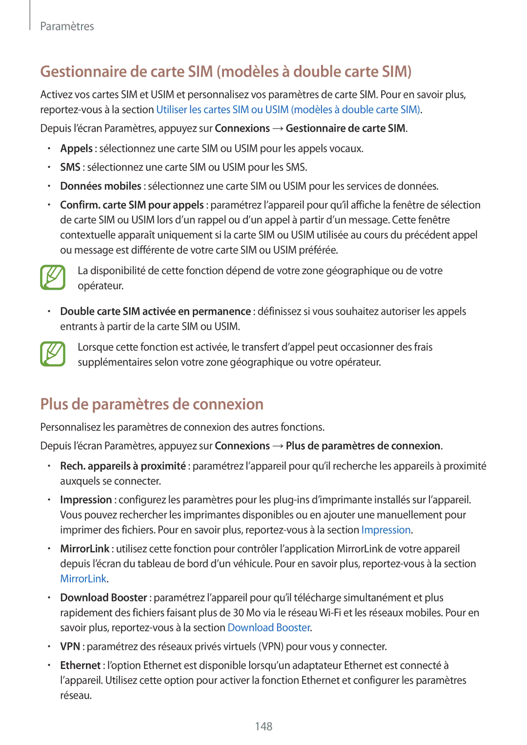 Samsung SM-A530FZDAFTM manual Gestionnaire de carte SIM modèles à double carte SIM, Plus de paramètres de connexion 