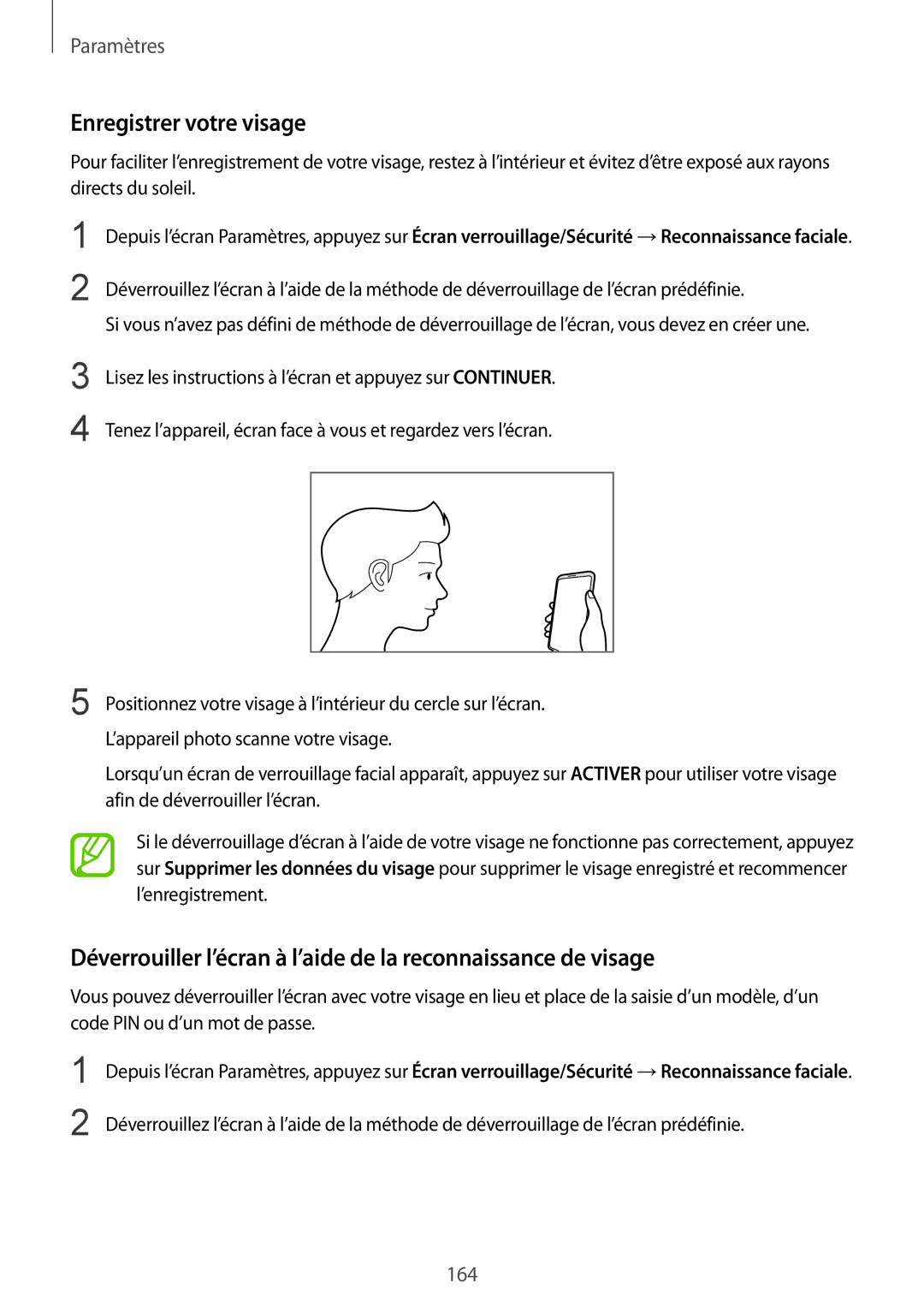 Samsung SM-A530FZKDXEF, SM-A530FZDDXEF, SM-A530FZVDXEF, SM-A530FZKAFTM, SM-A530FZDAFTM manual Enregistrer votre visage 