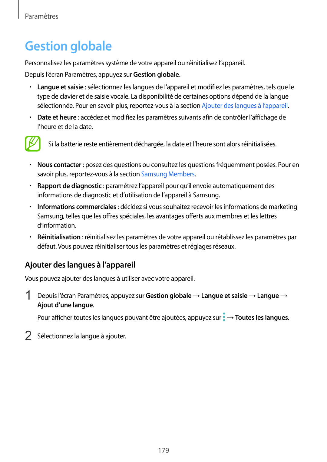 Samsung SM-A530FZVAFTM, SM-A530FZDDXEF, SM-A530FZVDXEF, SM-A530FZKDXEF Gestion globale, Ajouter des langues à l’appareil 