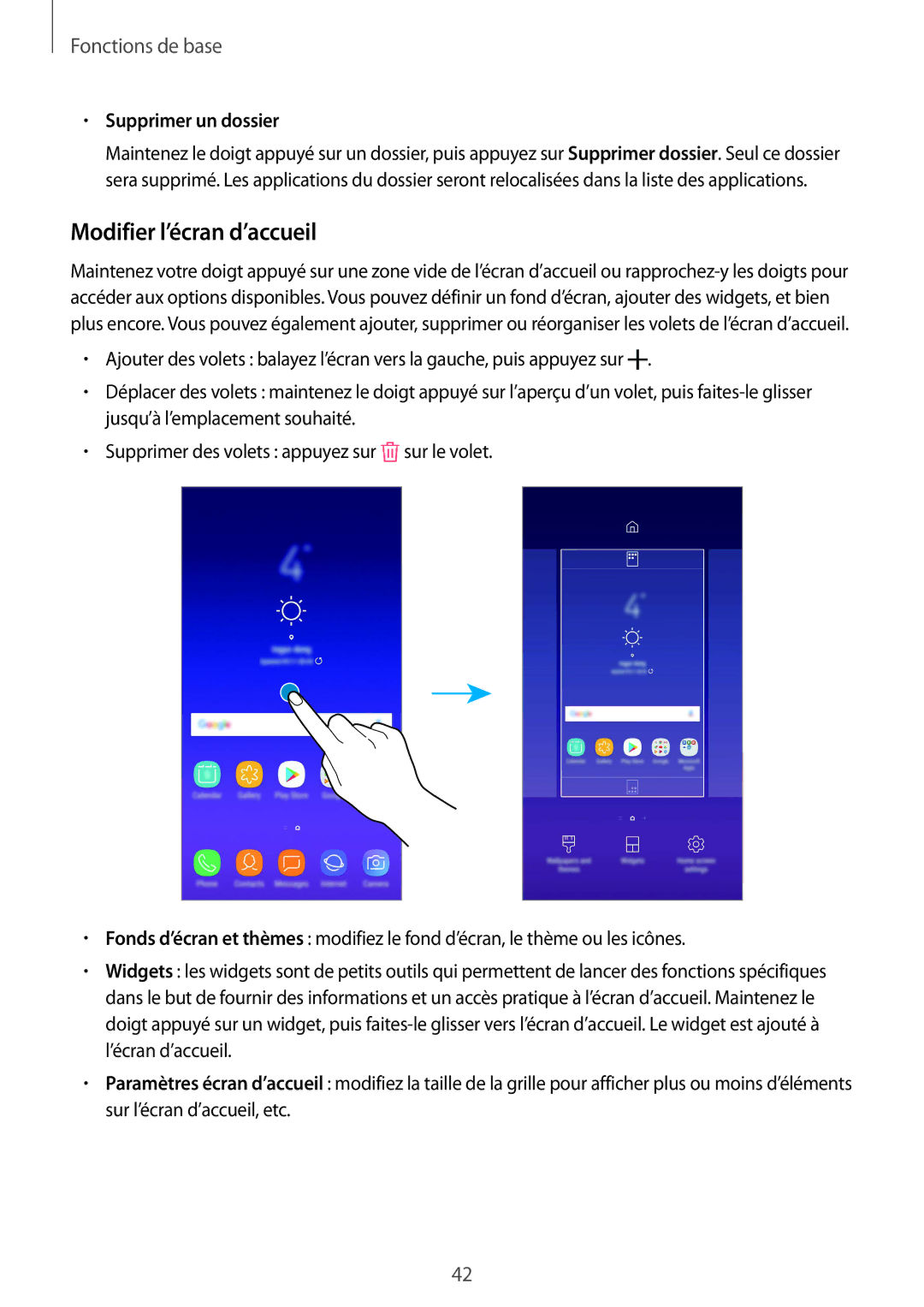 Samsung SM-A530FZDDXEF, SM-A530FZVDXEF, SM-A530FZKDXEF, SM-A530FZKAFTM manual Modifier l’écran d’accueil, Supprimer un dossier 