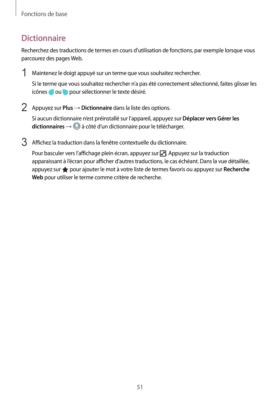 Samsung SM-A530FZKAFTM, SM-A530FZDDXEF, SM-A530FZVDXEF, SM-A530FZKDXEF, SM-A530FZDAFTM, SM-A530FZVAFTM manual Dictionnaire 