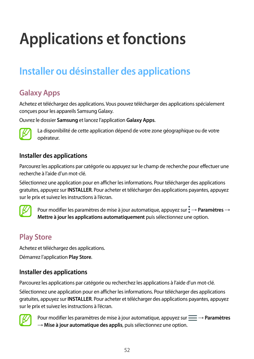 Samsung SM-A530FZDAFTM Installer ou désinstaller des applications, Galaxy Apps, Play Store, Installer des applications 