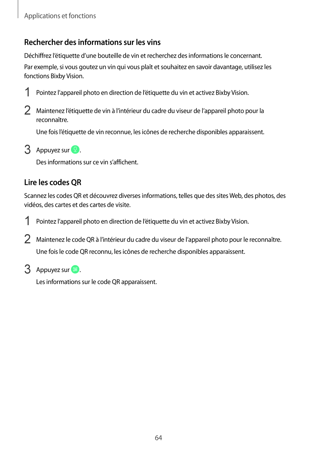 Samsung SM-A530FZDAFTM, SM-A530FZDDXEF, SM-A530FZVDXEF manual Rechercher des informations sur les vins, Lire les codes QR 