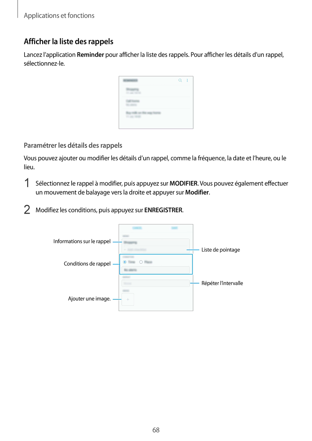 Samsung SM-A530FZKDXEF, SM-A530FZDDXEF, SM-A530FZVDXEF Afficher la liste des rappels, Paramétrer les détails des rappels 