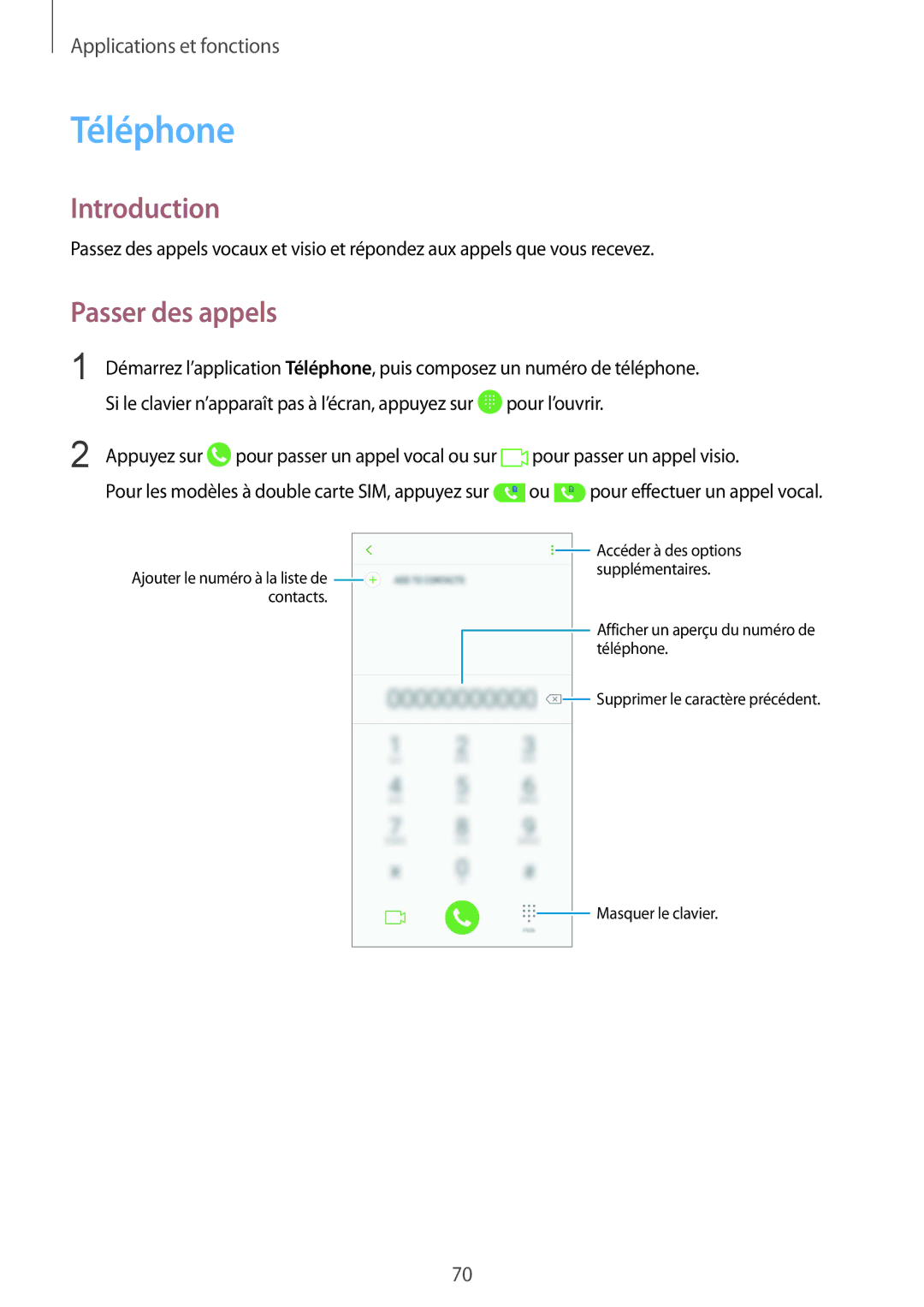 Samsung SM-A530FZDAFTM, SM-A530FZDDXEF, SM-A530FZVDXEF, SM-A530FZKDXEF, SM-A530FZKAFTM manual Téléphone, Passer des appels 