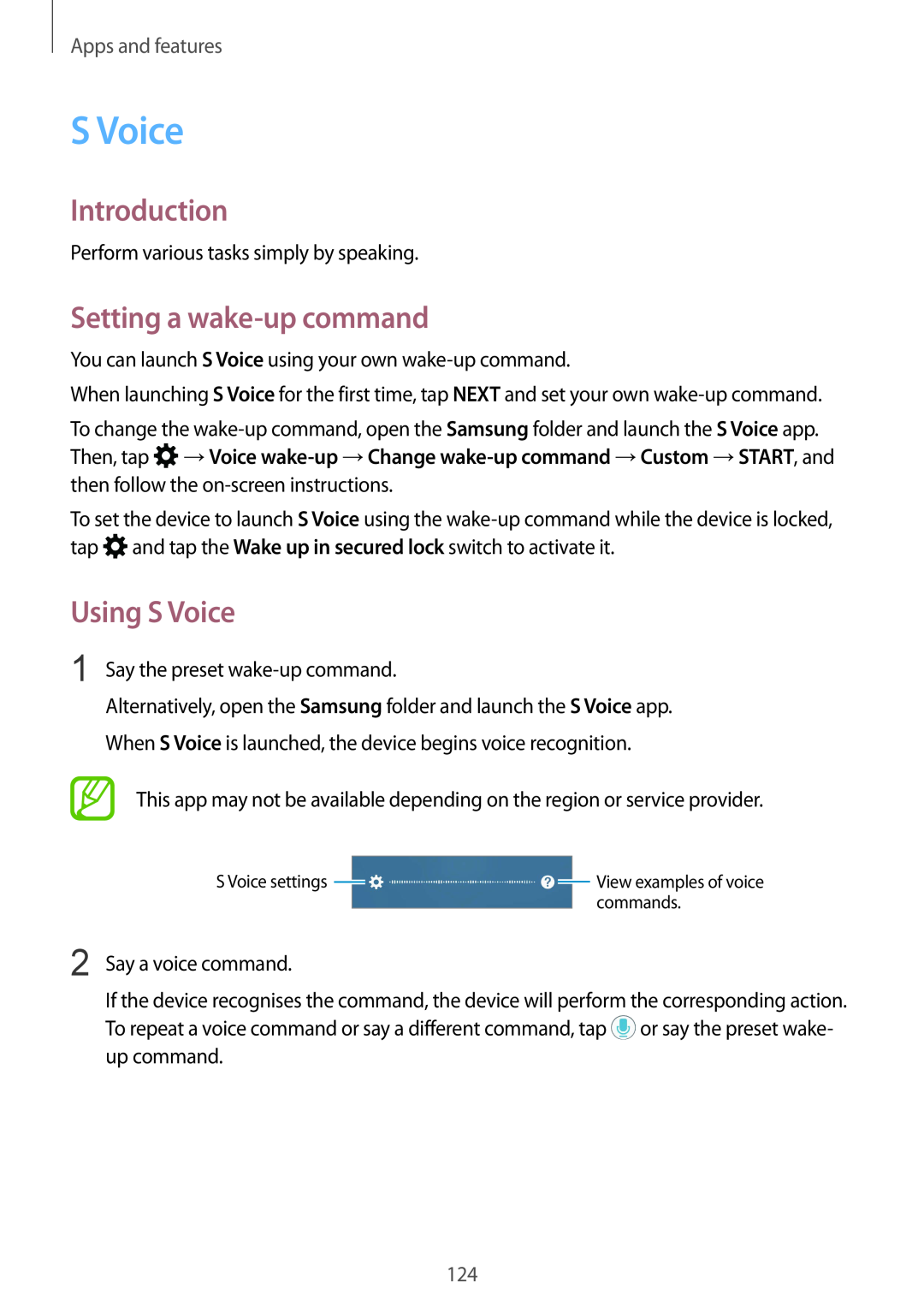 Samsung SM-A730FZDDSER, SM-A530FZDDXEF manual Setting a wake-up command, Using S Voice, Introduction, Apps and features 