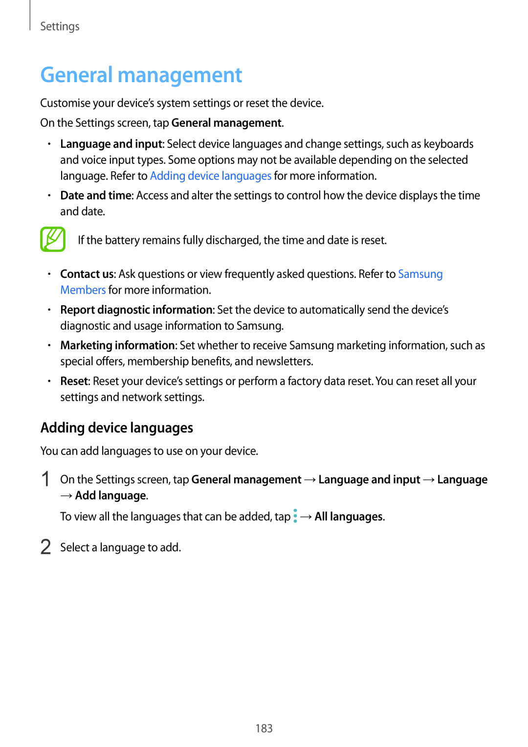 Samsung SM-A530FZVAPAN, SM-A530FZDDXEF manual General management, Adding device languages, → Add language, Settings 