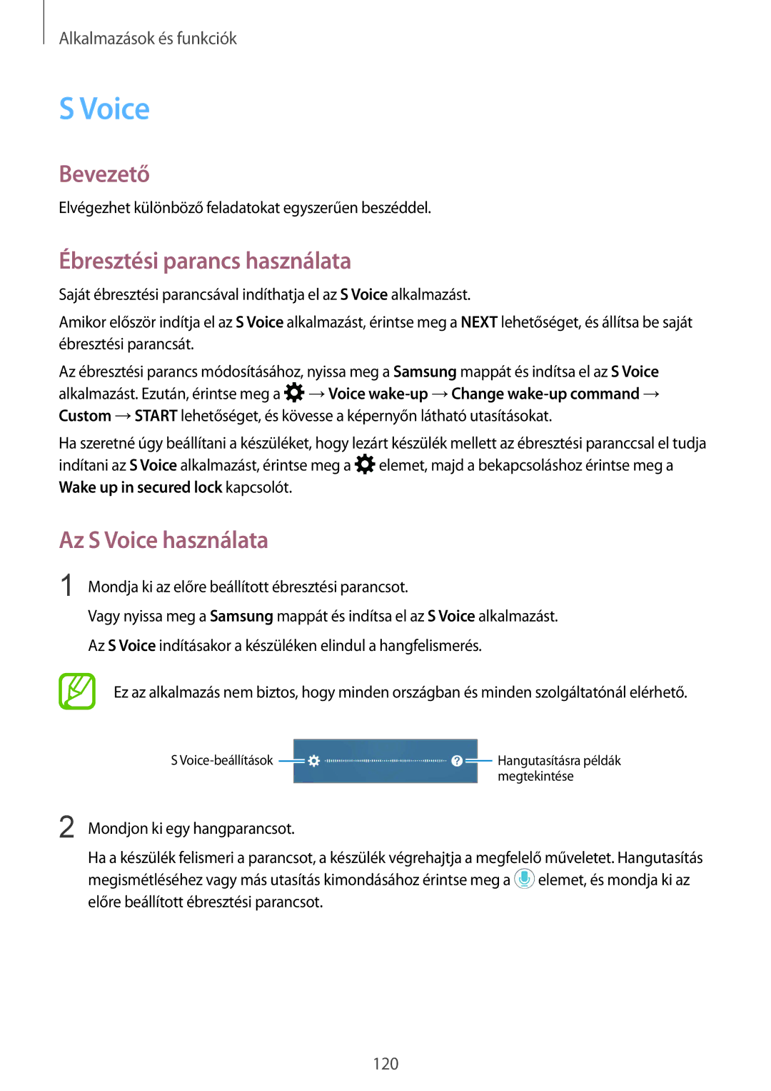 Samsung SM-A530FZDDXEH, SM-A530FZKDXEH, SM-A530FZVDXEH manual Ébresztési parancs használata, Az S Voice használata 