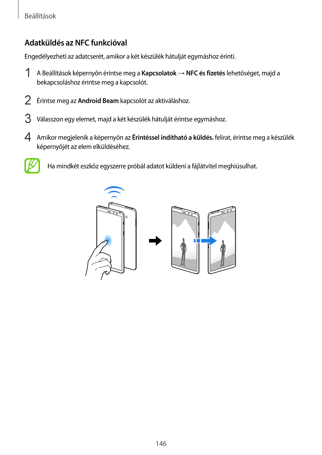 Samsung SM-A530FZVDXEH, SM-A530FZDDXEH, SM-A530FZKDXEH, SM-A530FZVAPAN, SM-A530FZKAPAN manual Adatküldés az NFC funkcióval 
