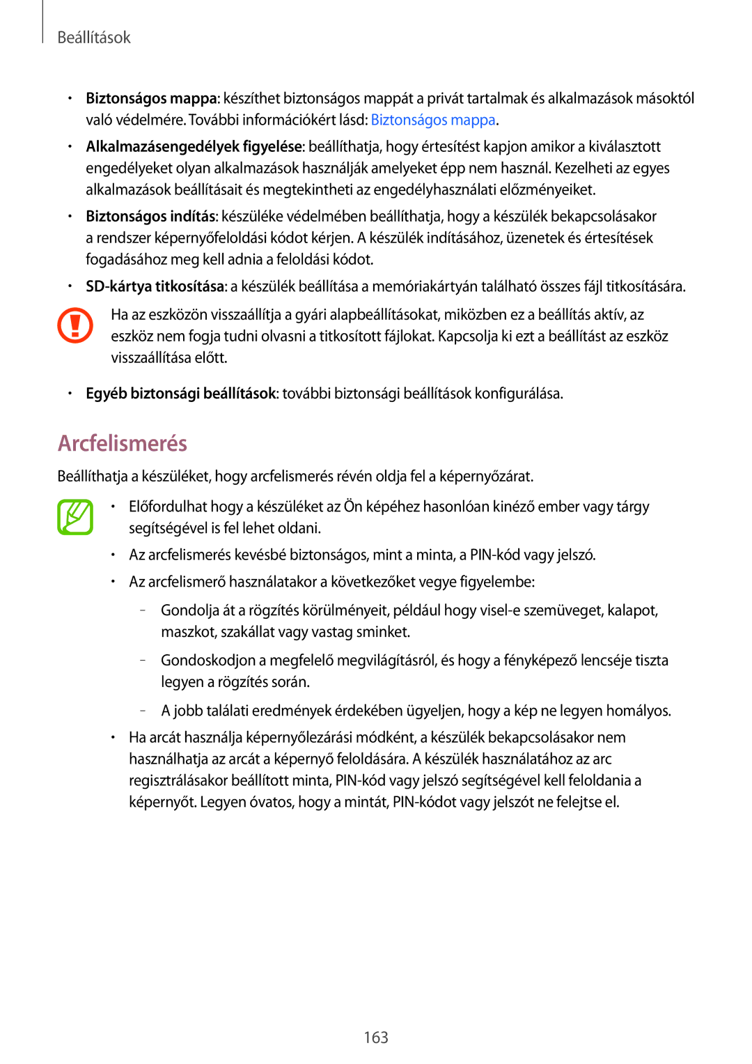 Samsung SM-A530FZKDXEH, SM-A530FZDDXEH, SM-A530FZVDXEH, SM-A530FZVAPAN, SM-A530FZKAPAN, SM-A530FZDAPAN manual Arcfelismerés 