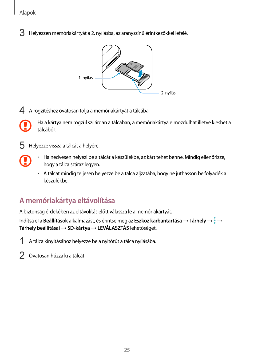 Samsung SM-A530FZKDXEH, SM-A530FZDDXEH, SM-A530FZVDXEH, SM-A530FZVAPAN, SM-A530FZKAPAN manual Memóriakártya eltávolítása 