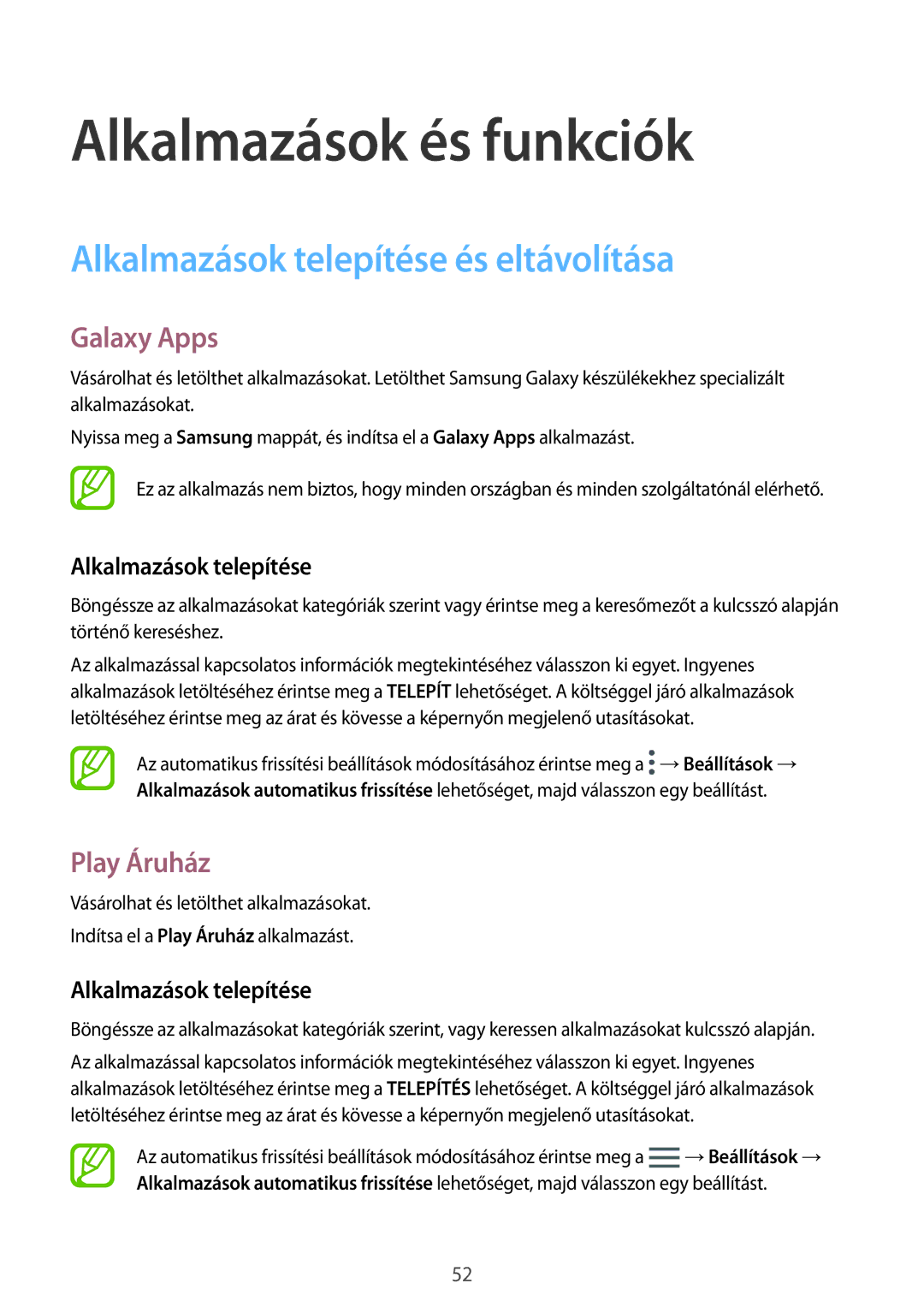 Samsung SM-A530FZKAPAN, SM-A530FZDDXEH, SM-A530FZKDXEH Alkalmazások telepítése és eltávolítása, Galaxy Apps, Play Áruház 