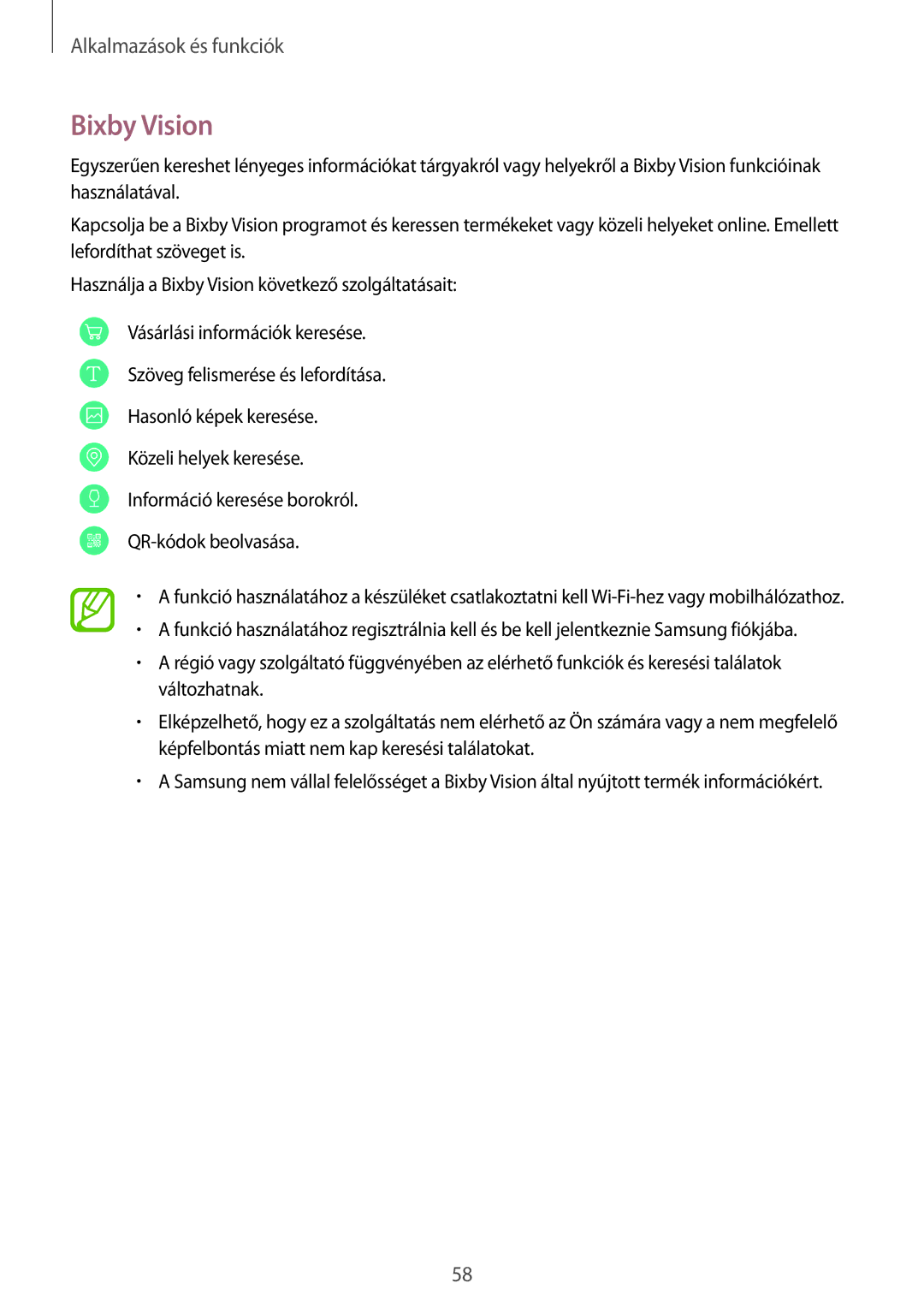 Samsung SM-A530FZKAPAN, SM-A530FZDDXEH, SM-A530FZKDXEH, SM-A530FZVDXEH, SM-A530FZVAPAN, SM-A530FZDAPAN manual Bixby Vision 