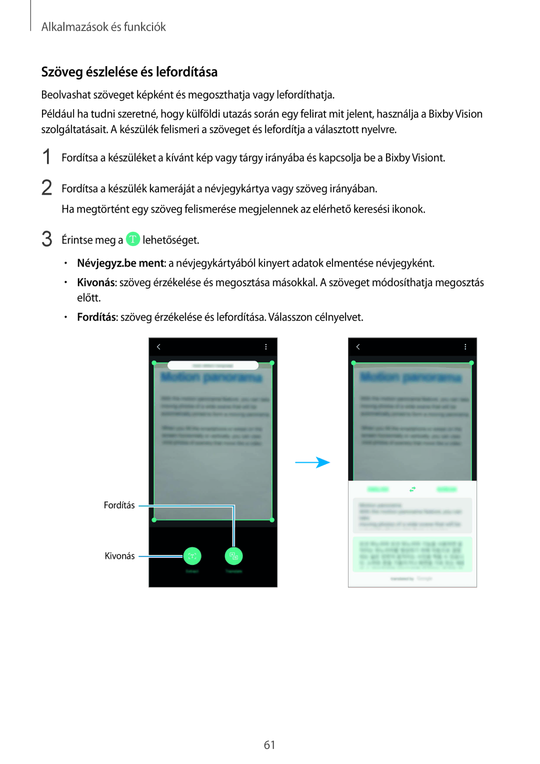 Samsung SM-A530FZKDXEH, SM-A530FZDDXEH, SM-A530FZVDXEH, SM-A530FZVAPAN, SM-A530FZKAPAN manual Szöveg észlelése és lefordítása 