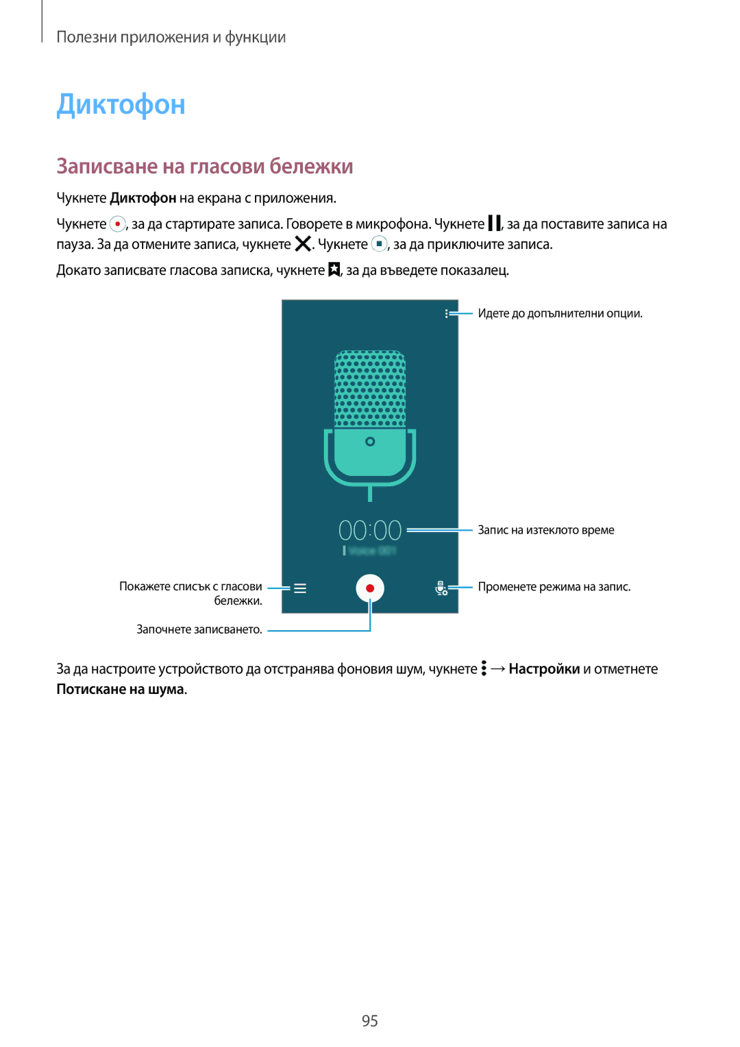 Samsung SM-A700FZKABGL, SM-A700FZDABGL manual Записване на гласови бележки, Чукнете Диктофон на екрана с приложения 