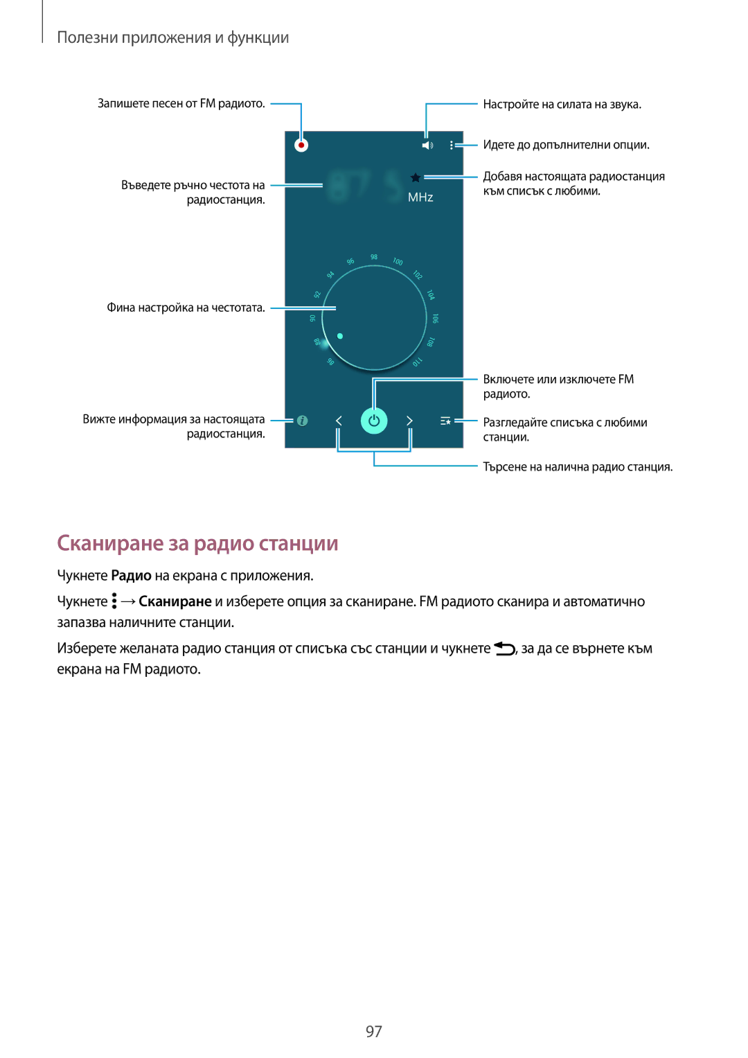 Samsung SM-A700FZWABGL, SM-A700FZDABGL, SM-A700FZKABGL manual Сканиране за радио станции 