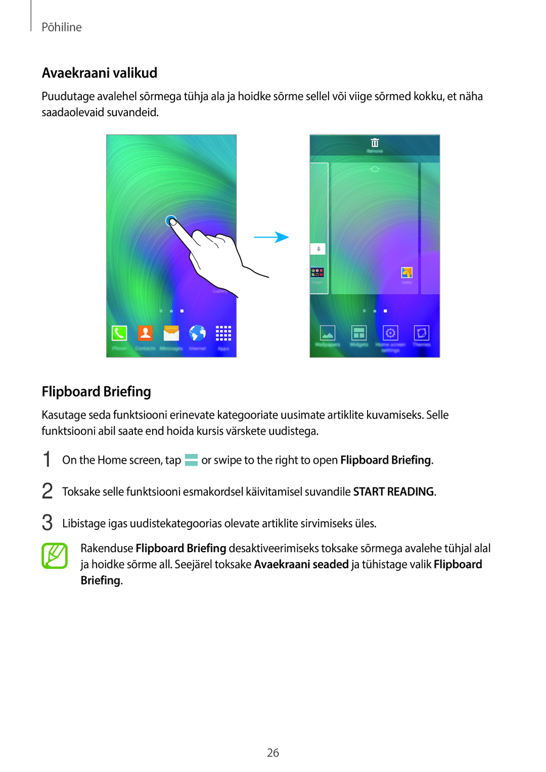 Samsung SM-A700FZKASEB, SM-A700FZDASEB, SM-A700FZWASEB manual Avaekraani valikud, Flipboard Briefing 