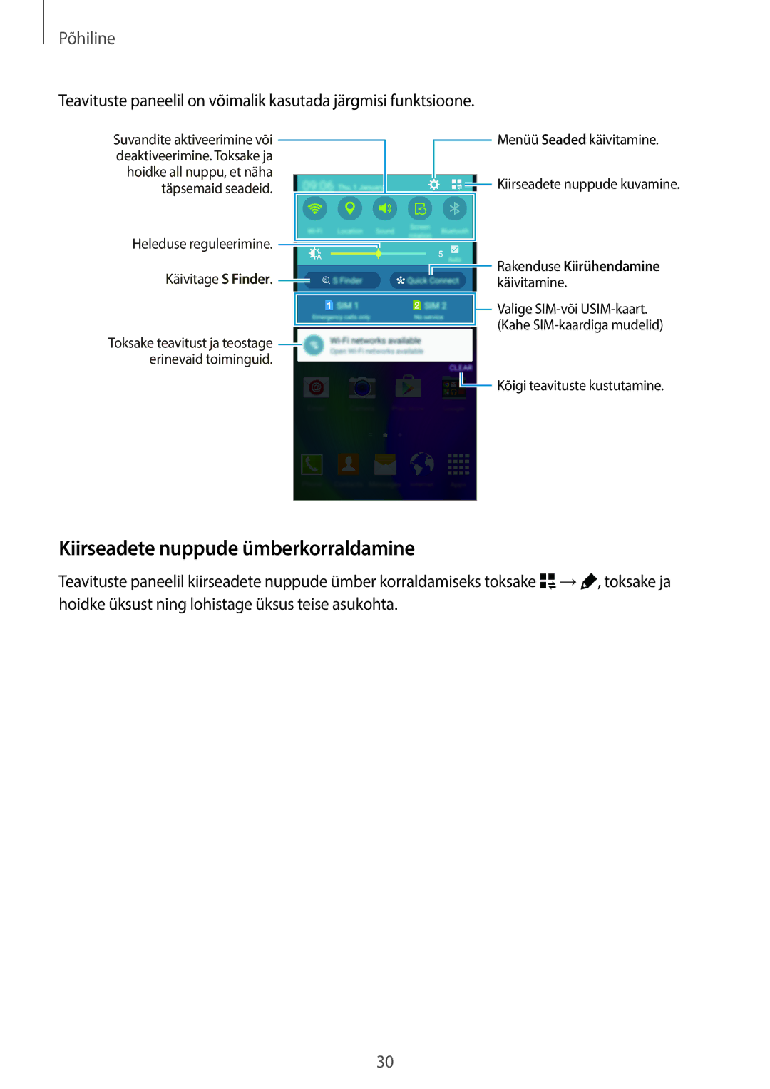 Samsung SM-A700FZDASEB, SM-A700FZWASEB, SM-A700FZKASEB manual Kiirseadete nuppude ümberkorraldamine, Rakenduse Kiirühendamine 