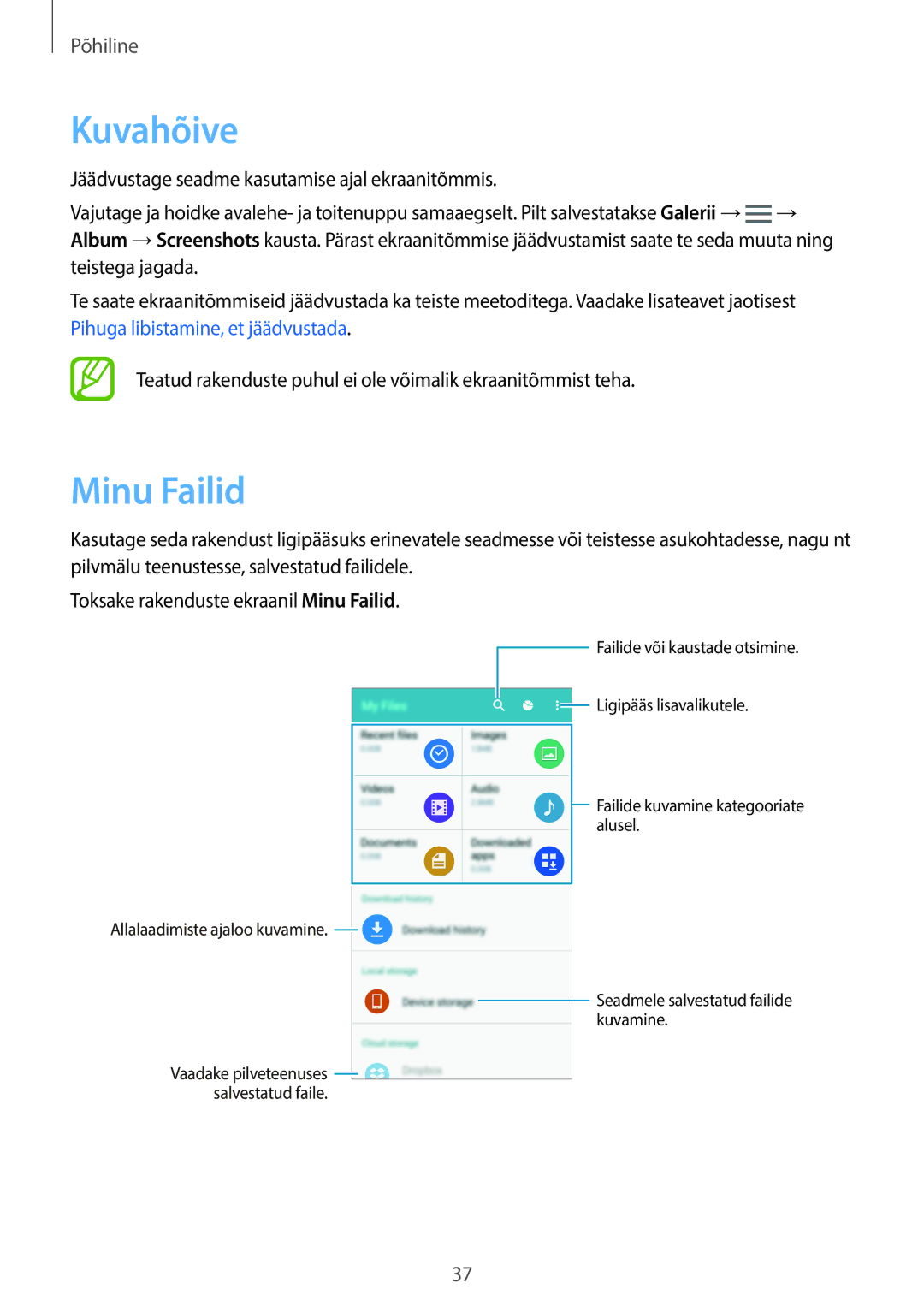 Samsung SM-A700FZWASEB, SM-A700FZDASEB, SM-A700FZKASEB manual Kuvahõive, Minu Failid 