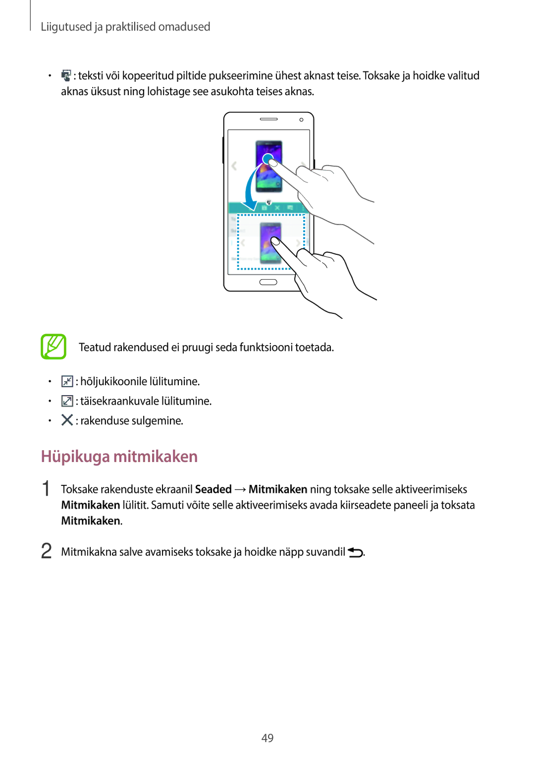 Samsung SM-A700FZWASEB, SM-A700FZDASEB, SM-A700FZKASEB manual Hüpikuga mitmikaken 