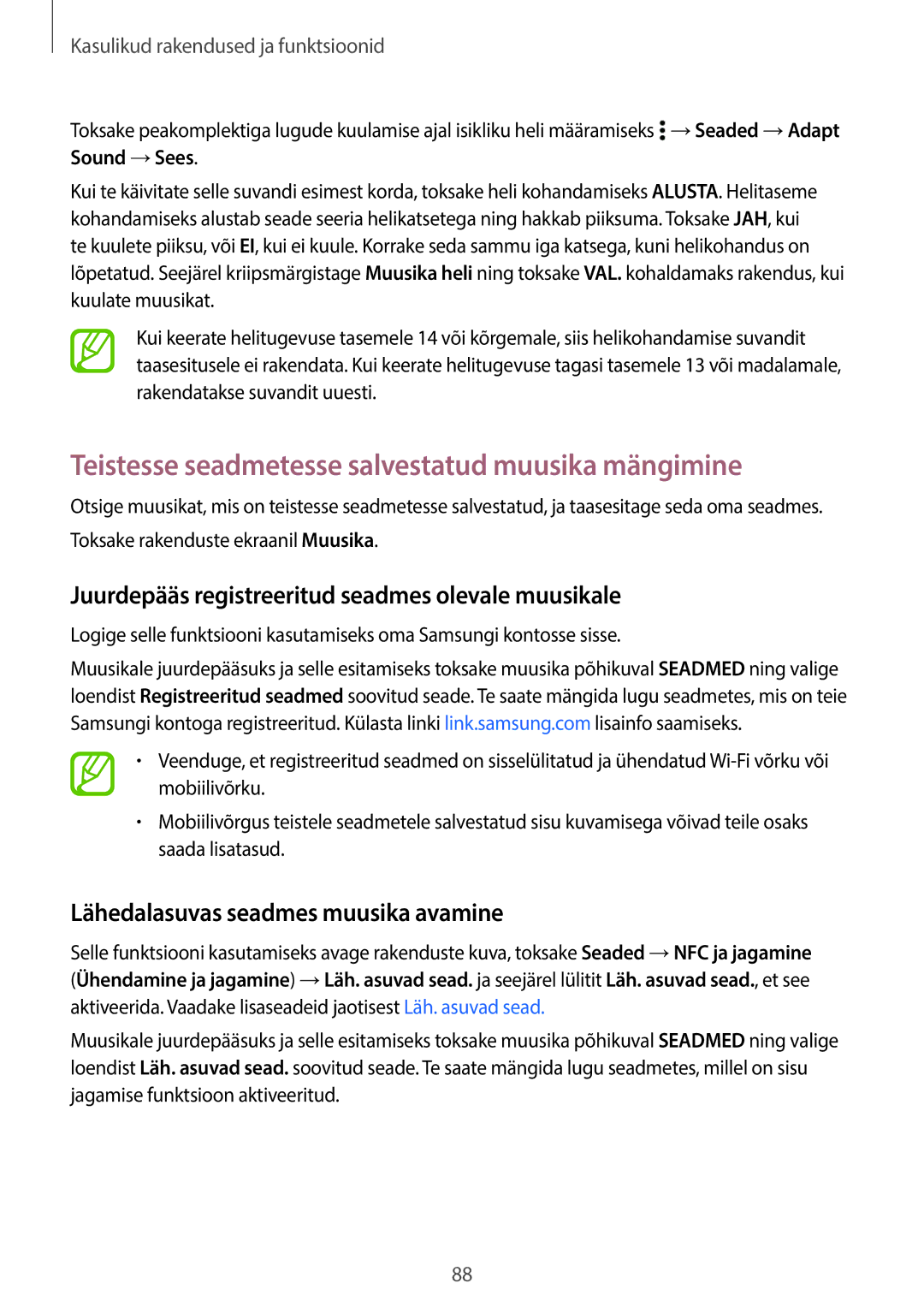 Samsung SM-A700FZWASEB manual Teistesse seadmetesse salvestatud muusika mängimine, Lähedalasuvas seadmes muusika avamine 