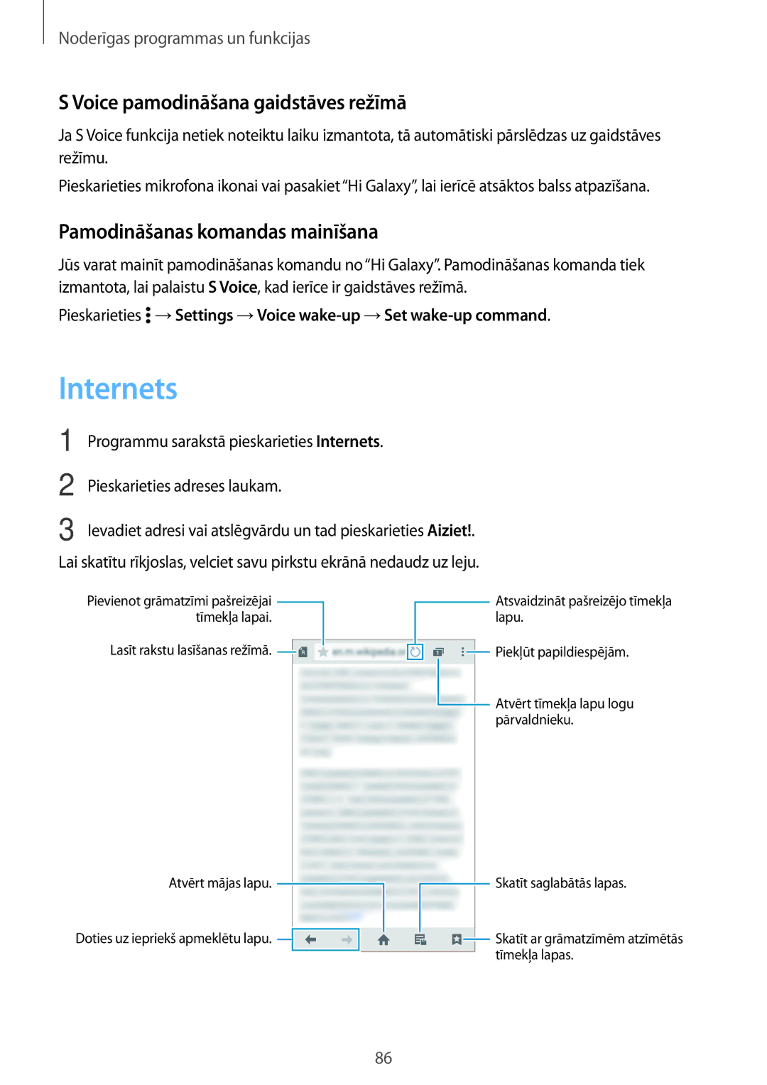 Samsung SM-A700FZKASEB, SM-A700FZDASEB Internets, Voice pamodināšana gaidstāves režīmā, Pamodināšanas komandas mainīšana 