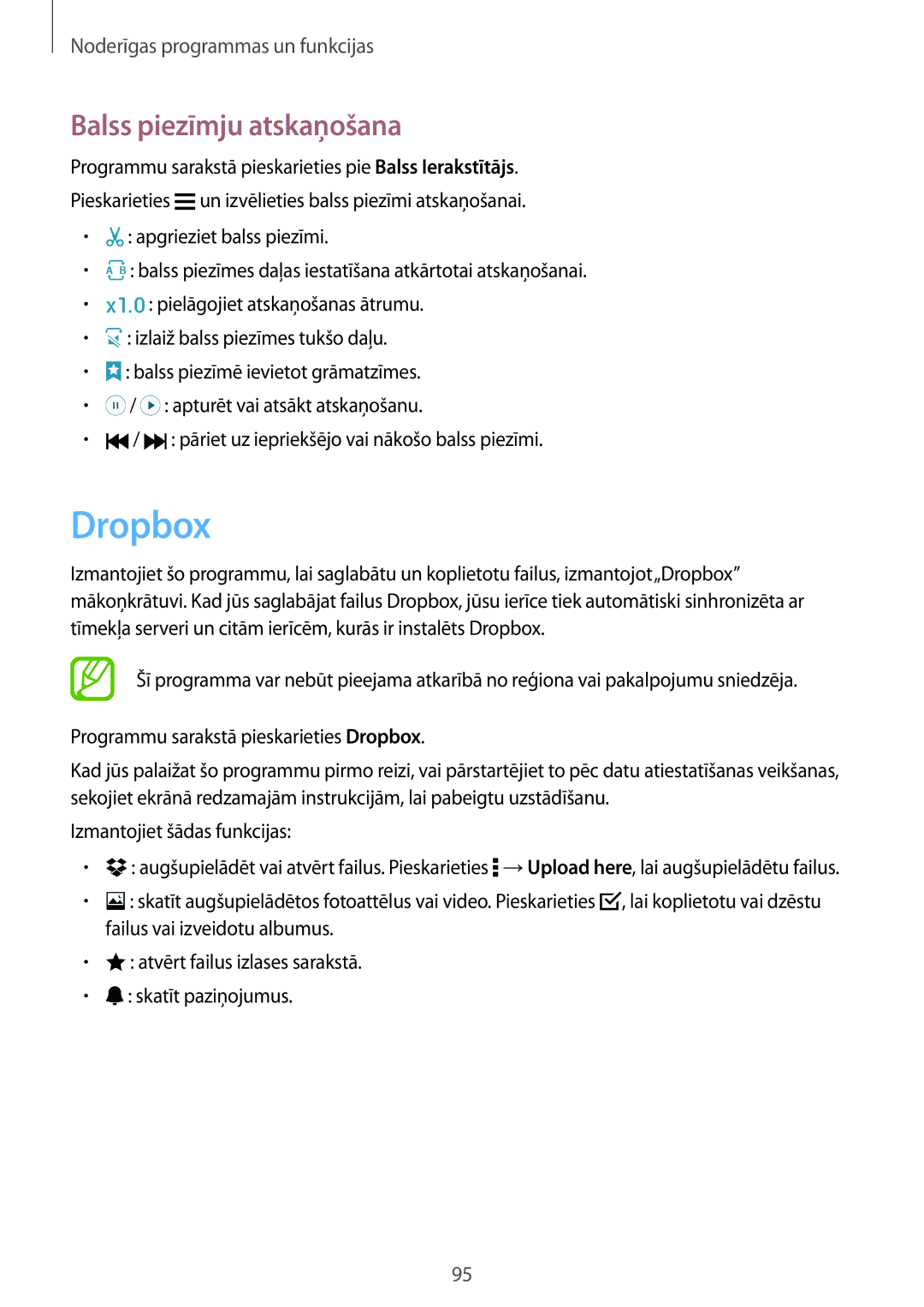 Samsung SM-A700FZKASEB, SM-A700FZDASEB, SM-A700FZWASEB manual Dropbox, Balss piezīmju atskaņošana 
