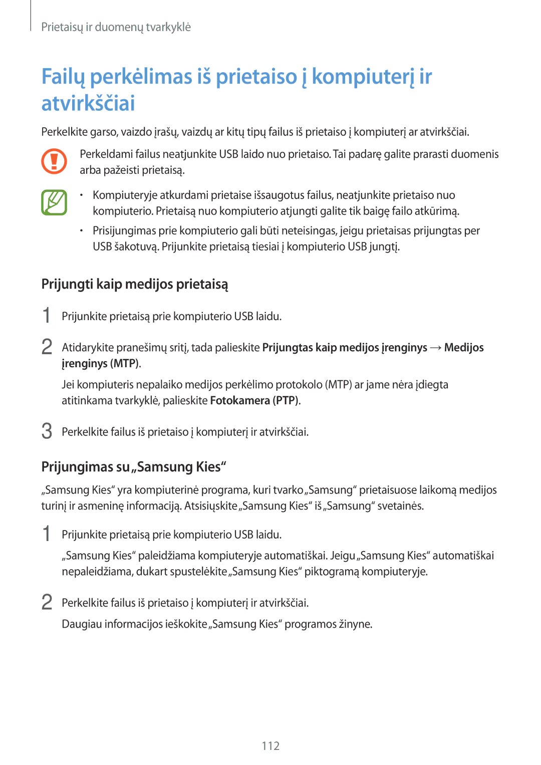 Samsung SM-A700FZWASEB manual Failų perkėlimas iš prietaiso į kompiuterį ir atvirkščiai, Prijungti kaip medijos prietaisą 