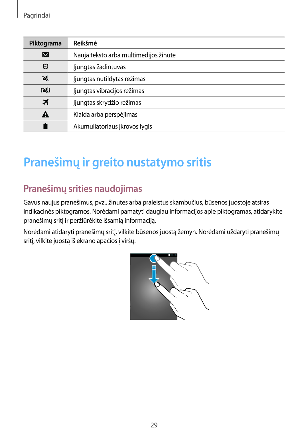 Samsung SM-A700FZKASEB, SM-A700FZDASEB, SM-A700FZWASEB Pranešimų ir greito nustatymo sritis, Pranešimų srities naudojimas 