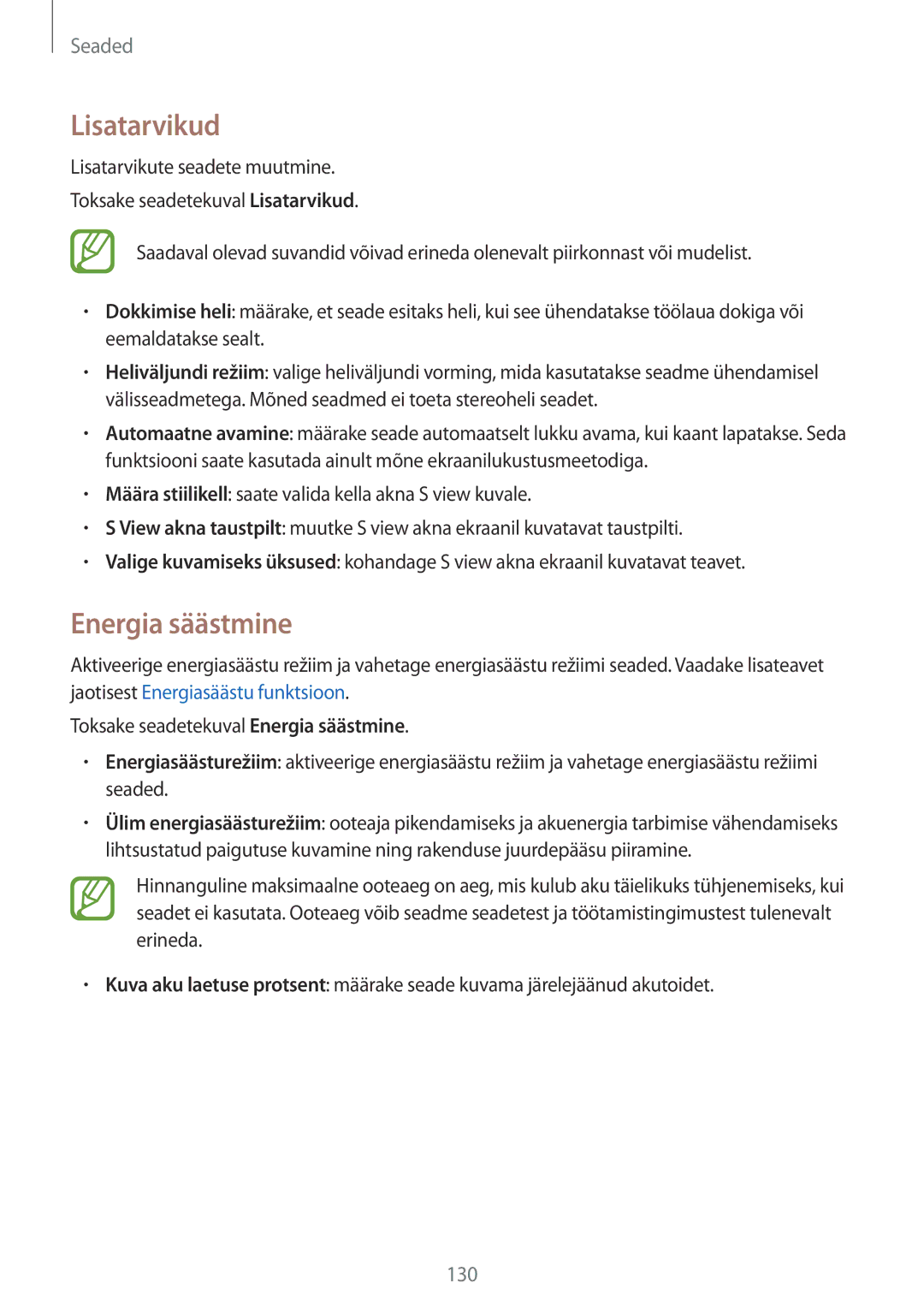 Samsung SM-A700FZWASEB, SM-A700FZDASEB, SM-A700FZKASEB manual Lisatarvikud, Energia säästmine 