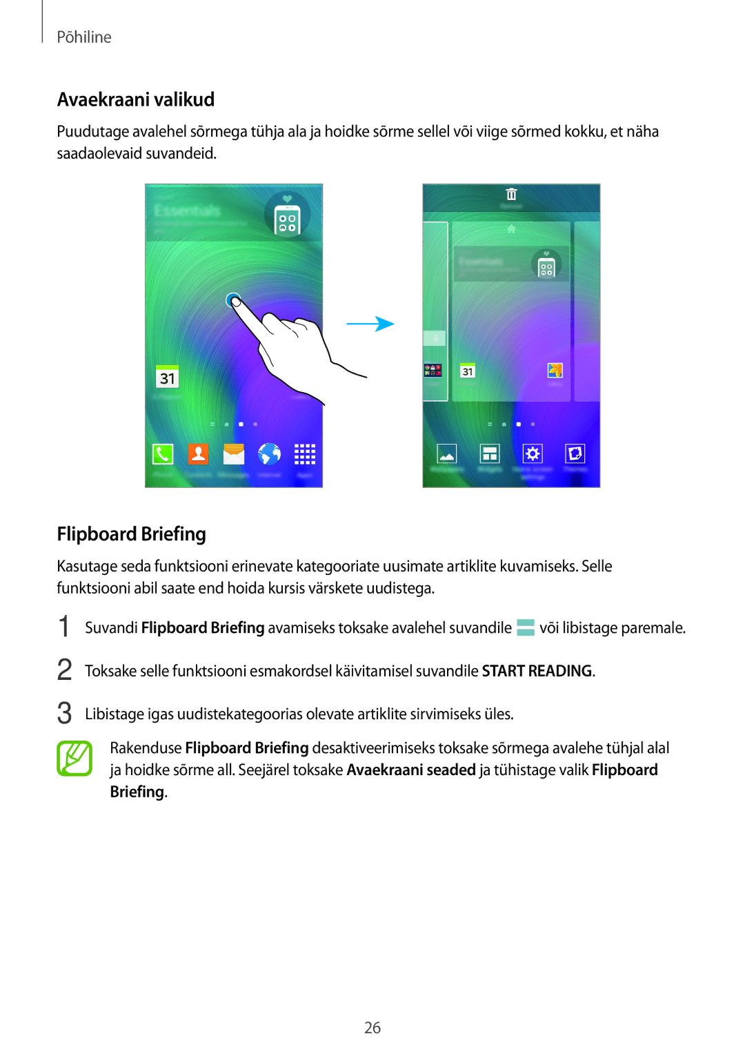 Samsung SM-A700FZKASEB, SM-A700FZDASEB, SM-A700FZWASEB manual Avaekraani valikud, Flipboard Briefing 