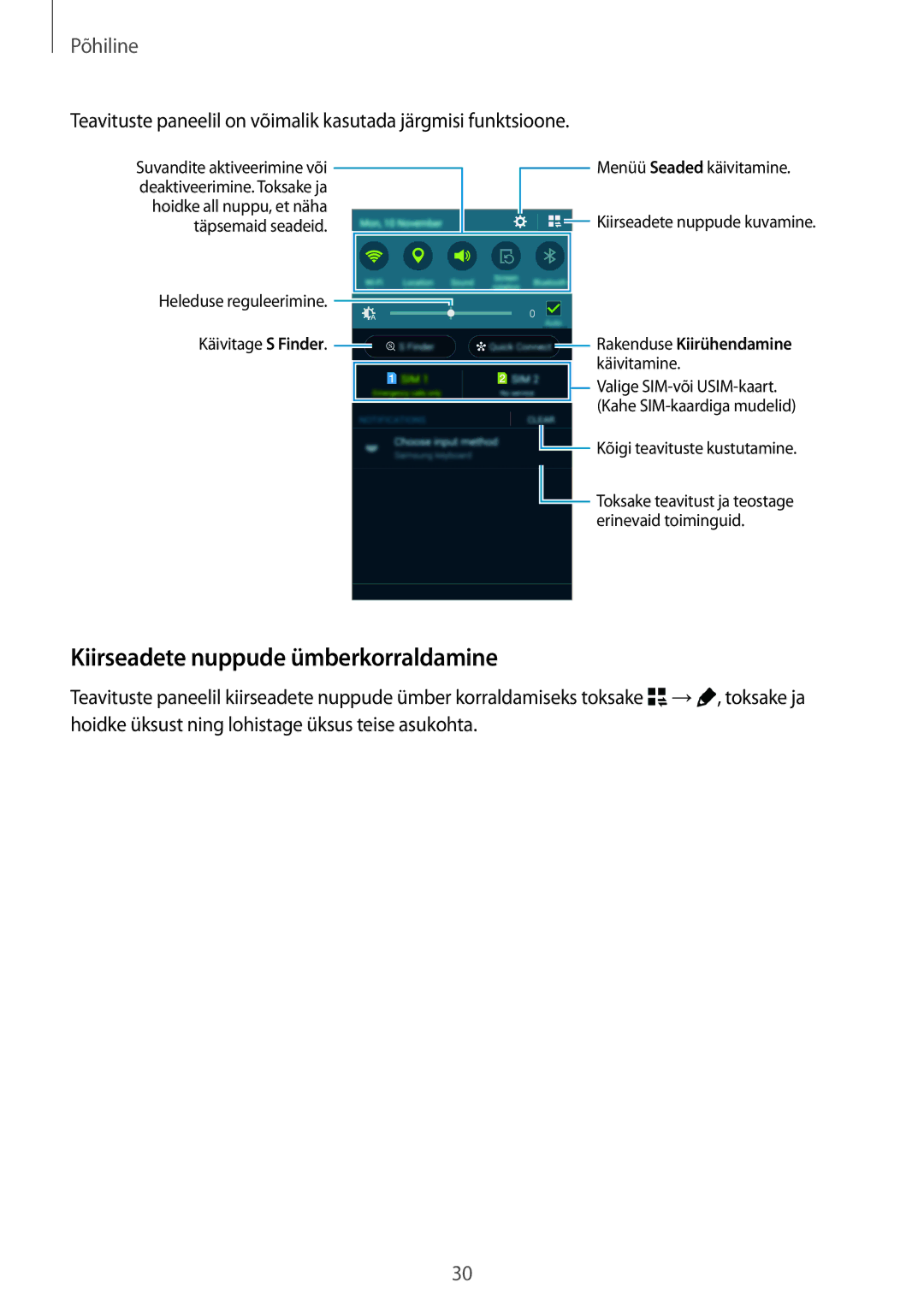 Samsung SM-A700FZDASEB, SM-A700FZWASEB, SM-A700FZKASEB manual Kiirseadete nuppude ümberkorraldamine 