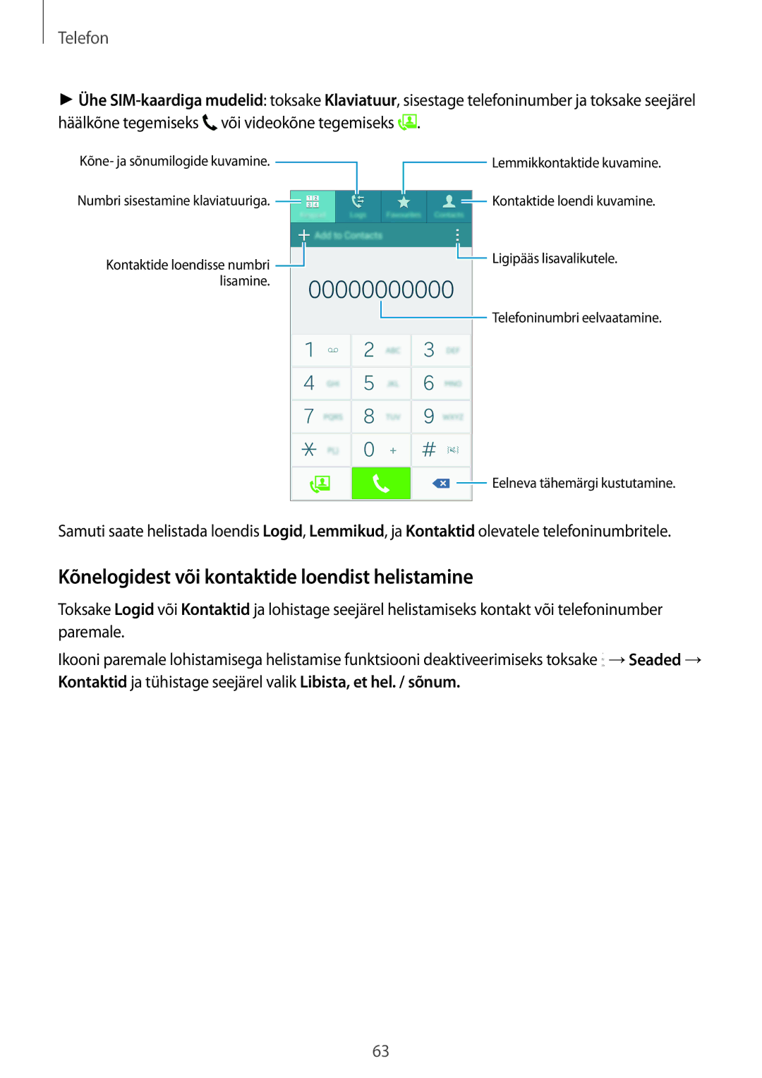 Samsung SM-A700FZDASEB, SM-A700FZWASEB, SM-A700FZKASEB manual Kõnelogidest või kontaktide loendist helistamine, Telefon 