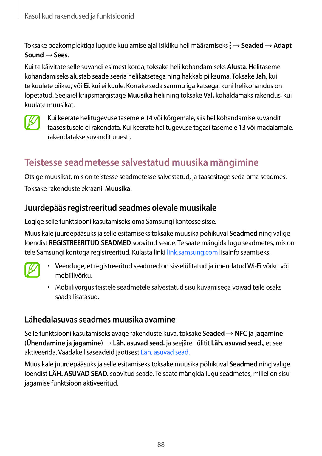 Samsung SM-A700FZWASEB manual Teistesse seadmetesse salvestatud muusika mängimine, Lähedalasuvas seadmes muusika avamine 