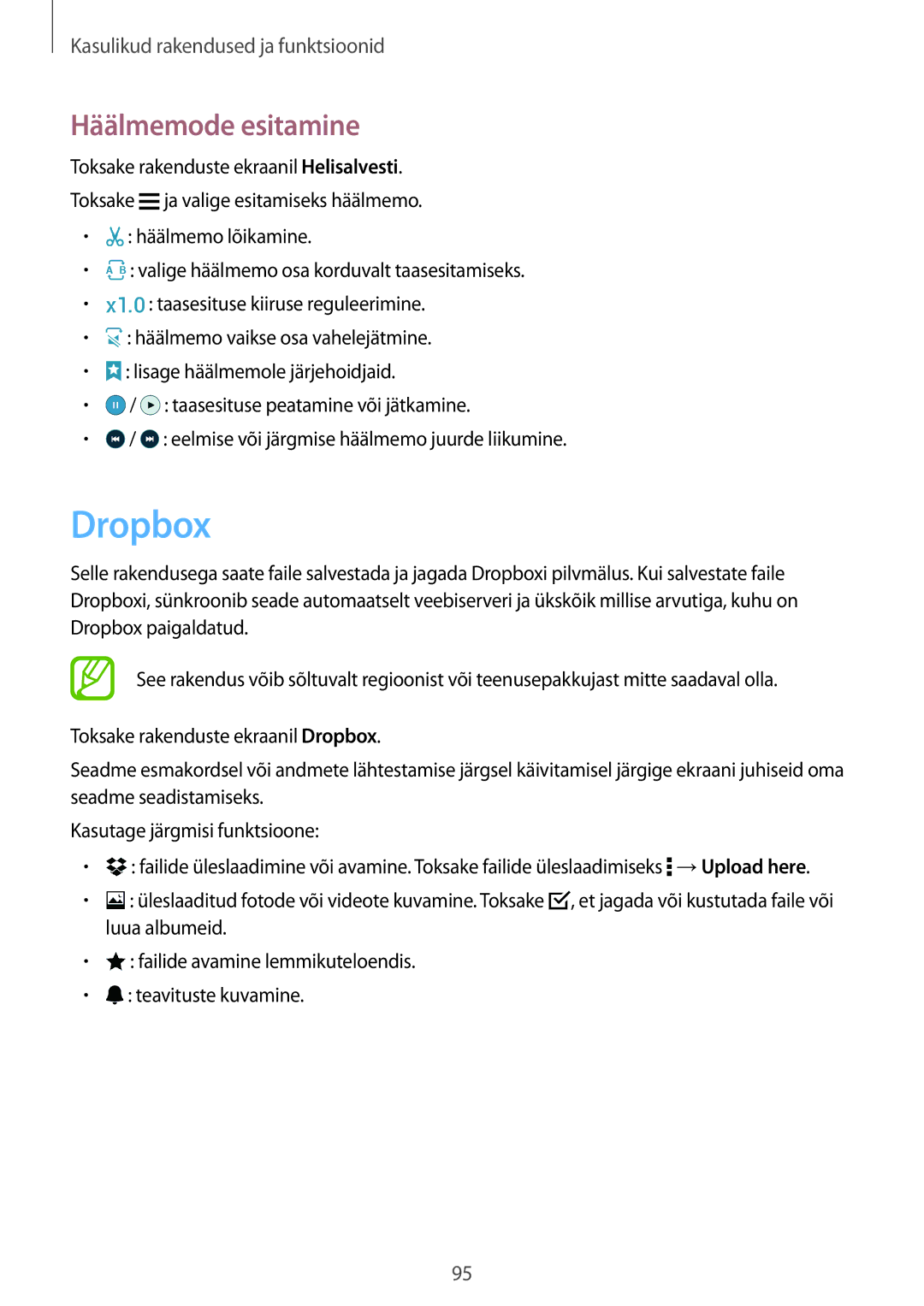 Samsung SM-A700FZKASEB, SM-A700FZDASEB, SM-A700FZWASEB manual Dropbox, Häälmemode esitamine 