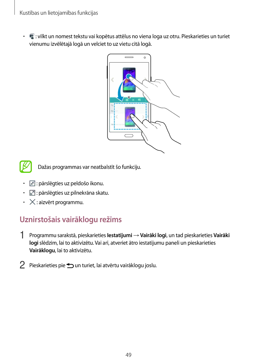 Samsung SM-A700FZWASEB, SM-A700FZDASEB, SM-A700FZKASEB manual Uznirstošais vairāklogu režīms 