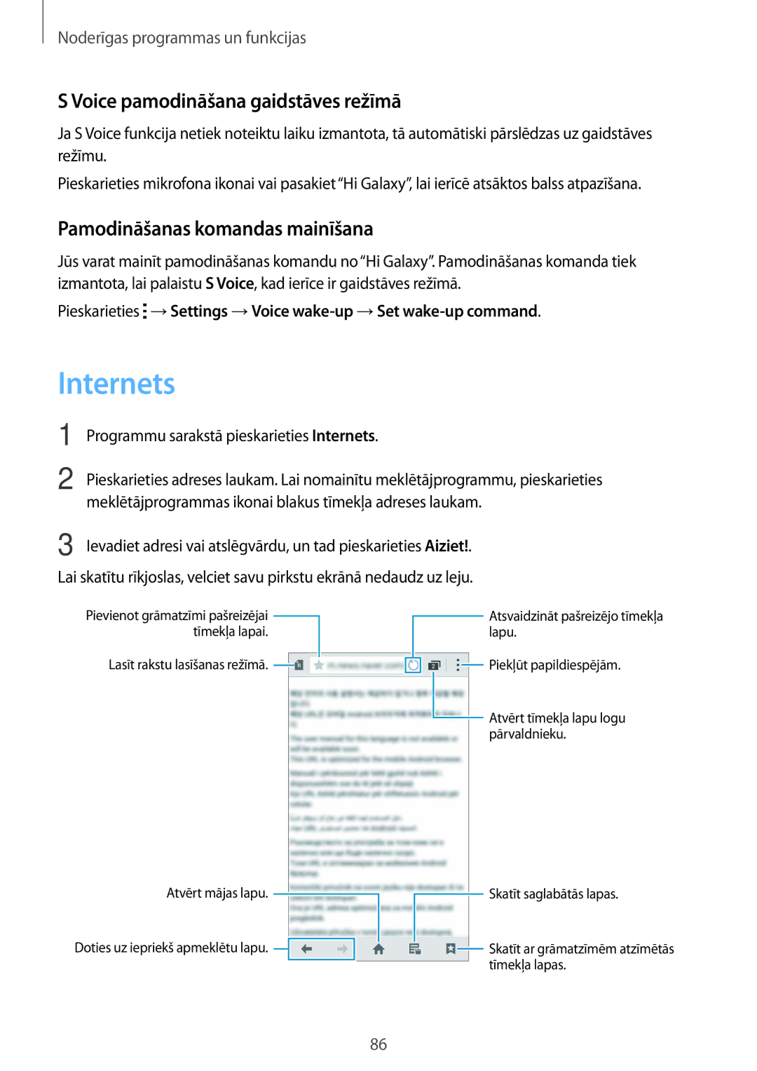 Samsung SM-A700FZKASEB, SM-A700FZDASEB Internets, Voice pamodināšana gaidstāves režīmā, Pamodināšanas komandas mainīšana 