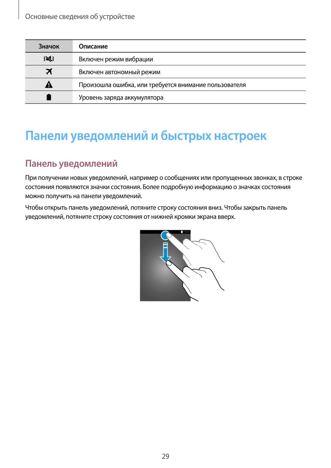 Samsung SM-A700FZDDSER manual Панели уведомлений и быстрых настроек, Панель уведомлений 