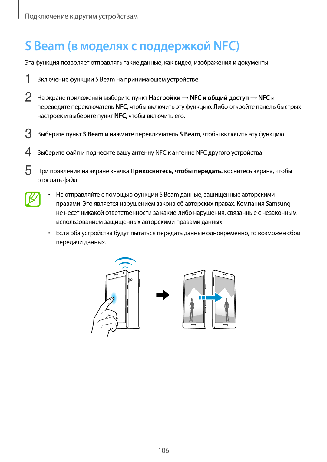 Samsung SM-A700FZDDSER manual Beam в моделях с поддержкой NFC 