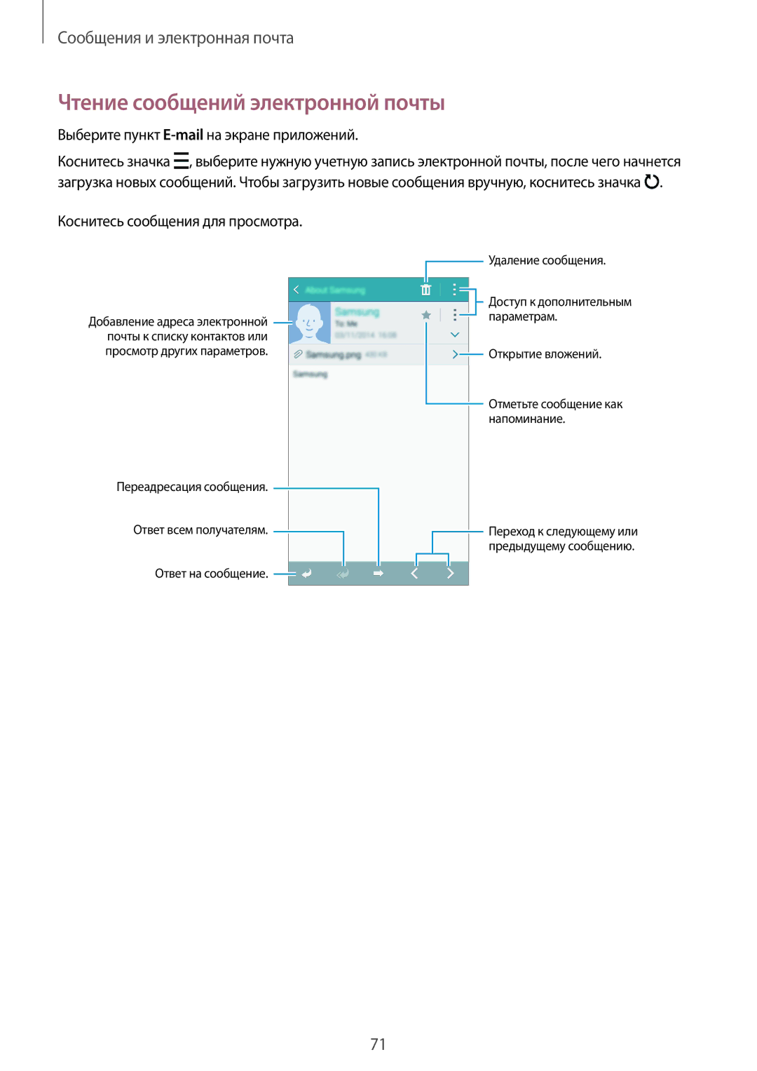 Samsung SM-A700FZDDSER manual Чтение сообщений электронной почты, Выберите пункт E-mailна экране приложений 