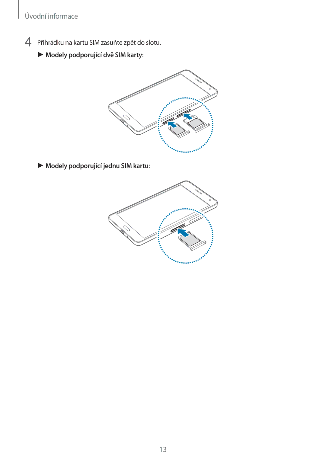 Samsung SM-A700FZKACYO, SM-A700FZWACYO, SM-A700FZKAATO, SM-A700FZDAATO manual Přihrádku na kartu SIM zasuňte zpět do slotu 