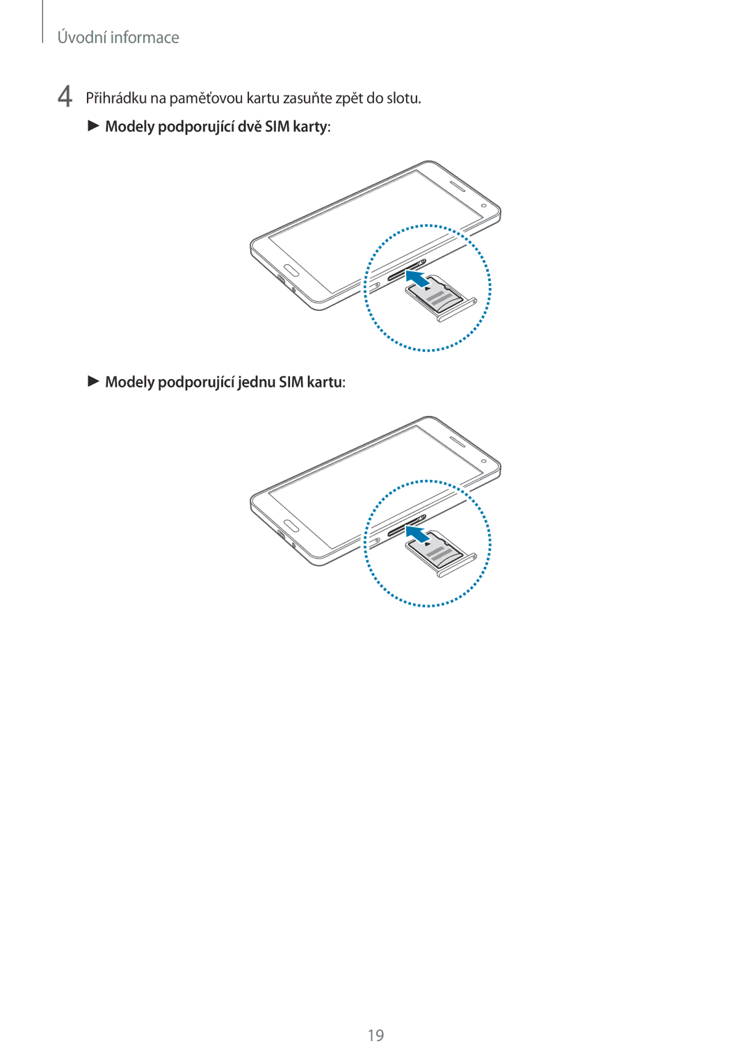 Samsung SM-A700FZWAXEH, SM-A700FZKACYO, SM-A700FZWACYO, SM-A700FZKAATO Přihrádku na paměťovou kartu zasuňte zpět do slotu 