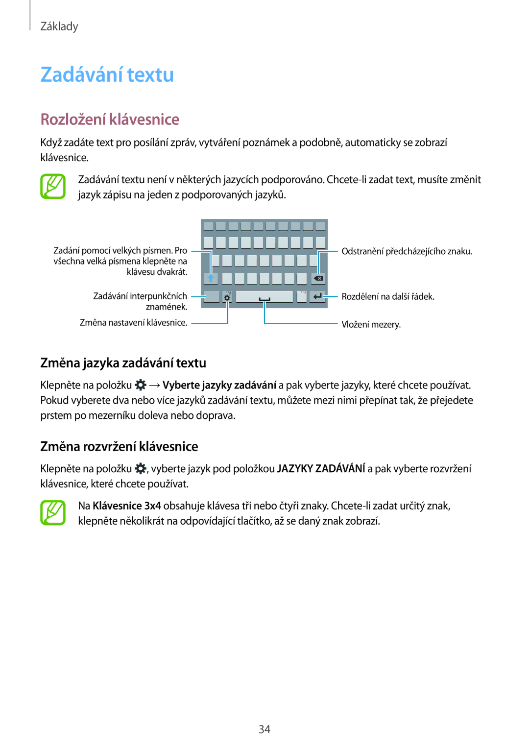 Samsung SM-A700FZKAETL manual Zadávání textu, Rozložení klávesnice, Změna jazyka zadávání textu, Změna rozvržení klávesnice 