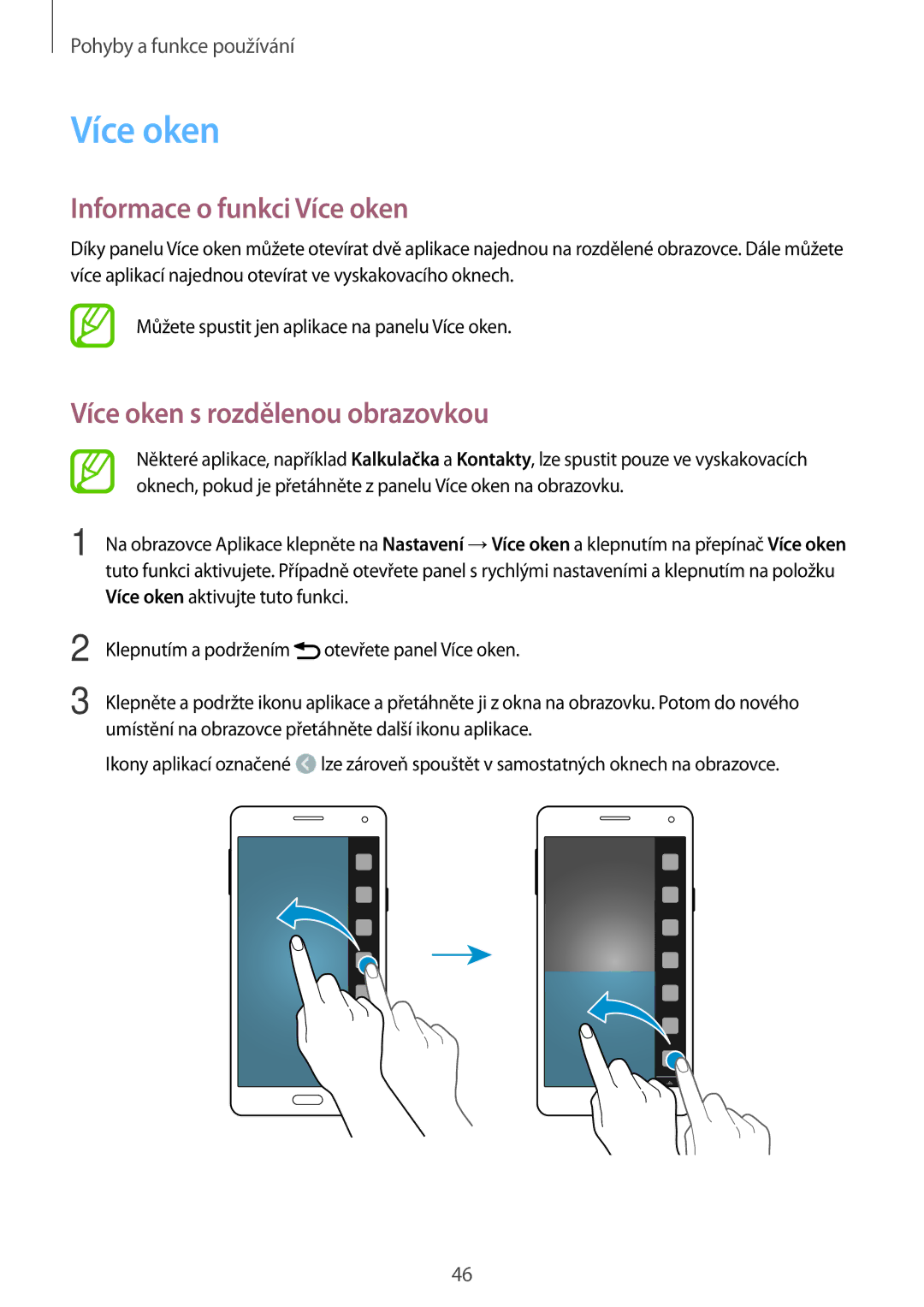 Samsung SM-A700FZWAATO, SM-A700FZKACYO, SM-A700FZWACYO Informace o funkci Více oken, Více oken s rozdělenou obrazovkou 