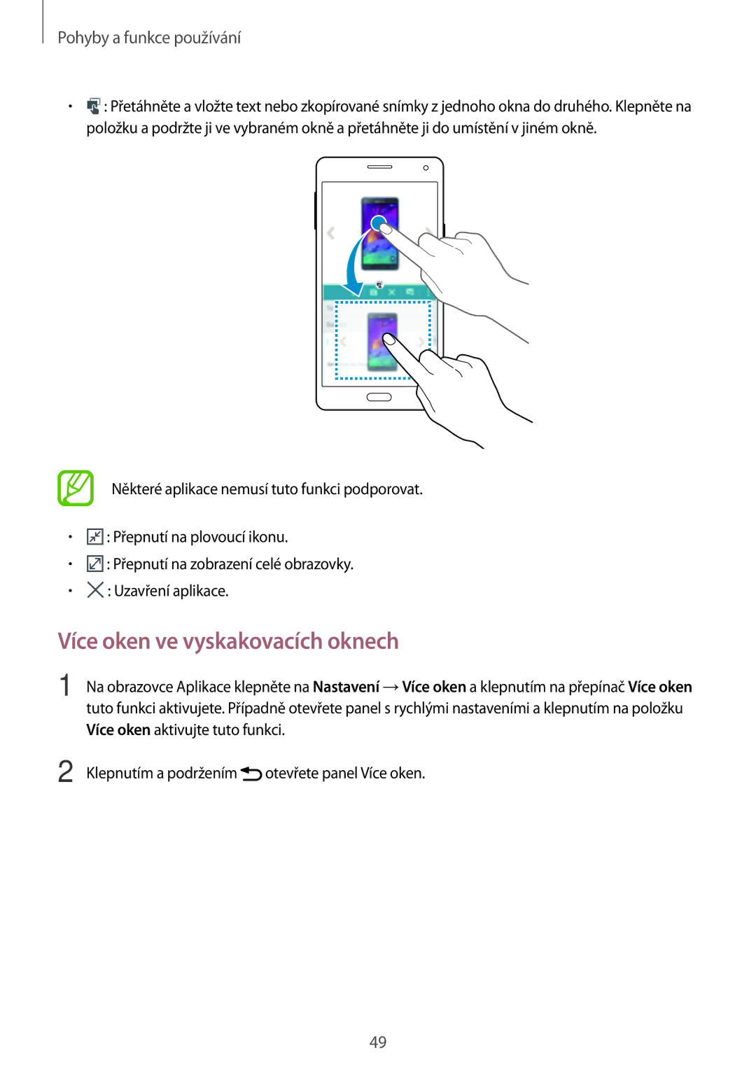 Samsung SM-A700FZWAO2C, SM-A700FZKACYO, SM-A700FZWACYO, SM-A700FZKAATO, SM-A700FZDAATO manual Více oken ve vyskakovacích oknech 