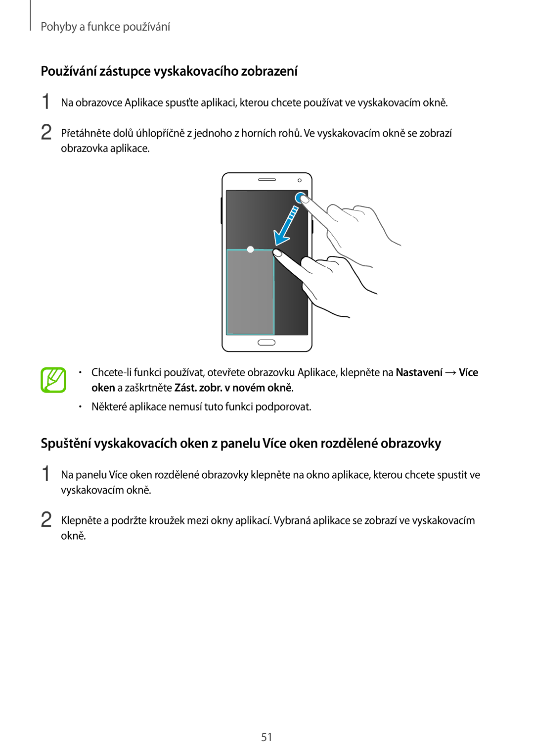 Samsung SM-A700FZDAXEH, SM-A700FZKACYO, SM-A700FZWACYO manual Používání zástupce vyskakovacího zobrazení, Vyskakovacím okně 