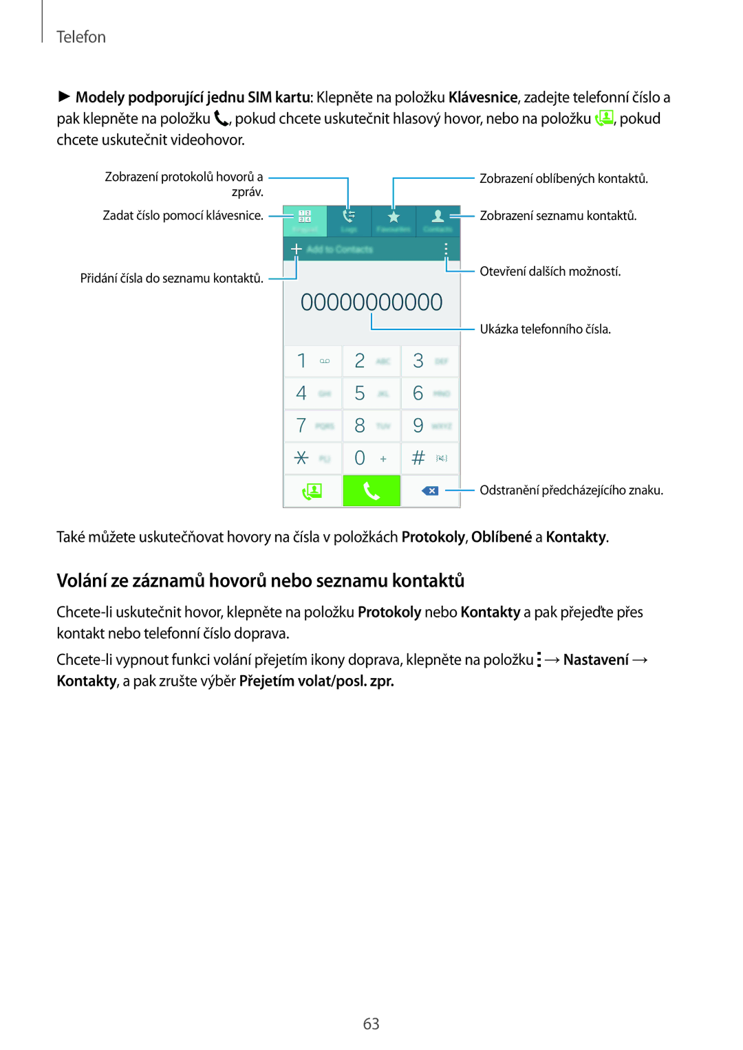 Samsung SM-A700FZKAXEH, SM-A700FZKACYO, SM-A700FZWACYO manual Volání ze záznamů hovorů nebo seznamu kontaktů, Telefon 