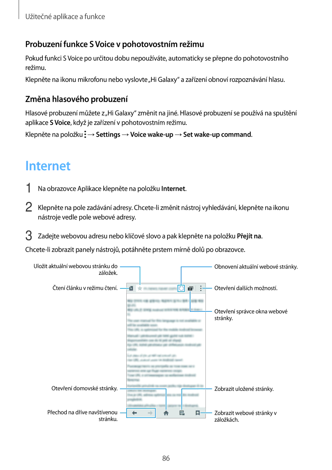 Samsung SM-A700FZKAETL manual Internet, Probuzení funkce S Voice v pohotovostním režimu, Změna hlasového probuzení 